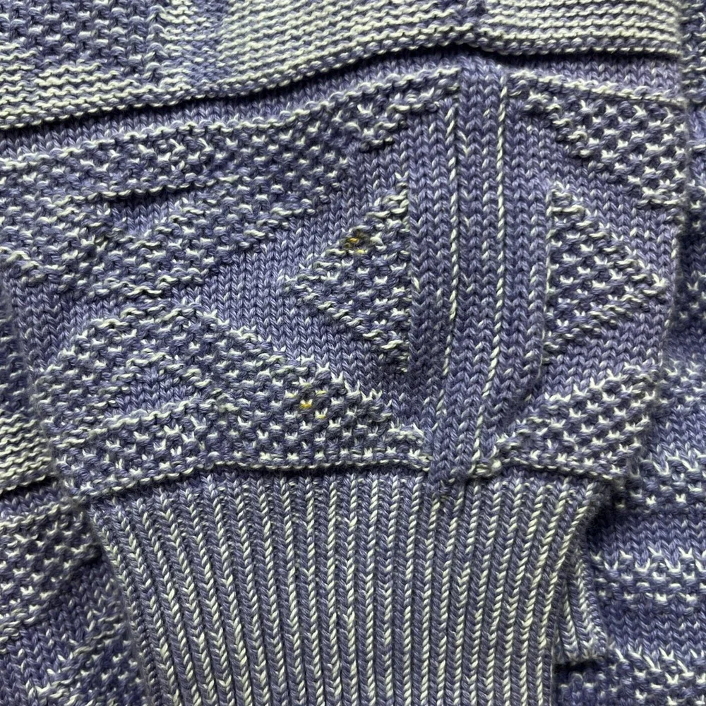 Vtg Claiborne Geometric Textured Knit Cotton Sweater Mens L Purple USA Grampcore